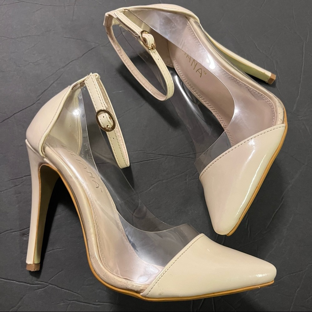 Liliana Boutique Nude/see-through pointed toe ankle strap 3in heel stiletto